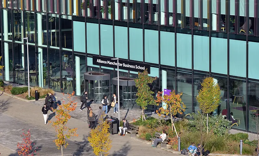 Alliance MBS entrance taken from a high angle on a sunny autumn day.