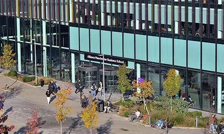 Alliance MBS building entrance on a sunny autumn day.