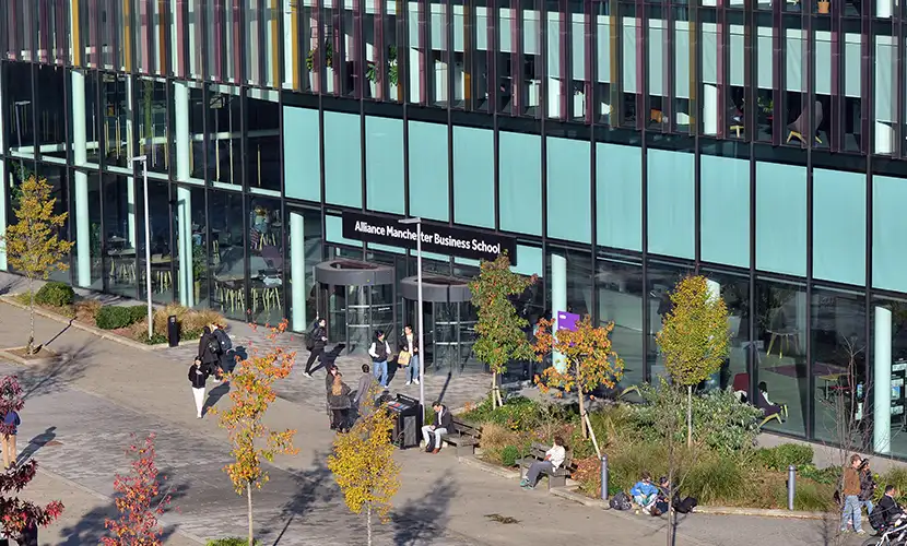 Alliance MBS building entrance on a sunny autumn day.