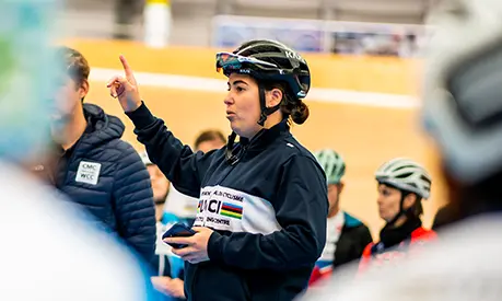 Alex Greenfield in a cycling helmet.