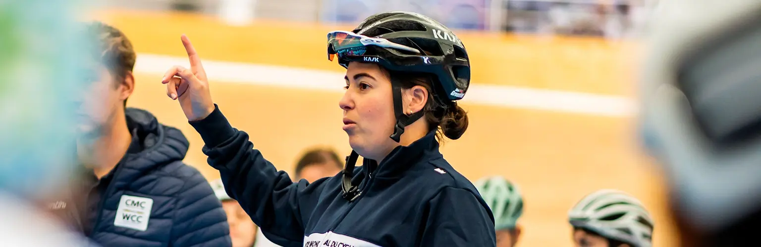 Alex Greenfield in a cycling helmet.