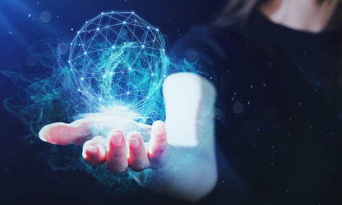  woman holding digital ball