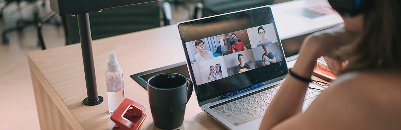 Laptop screen showing webinar