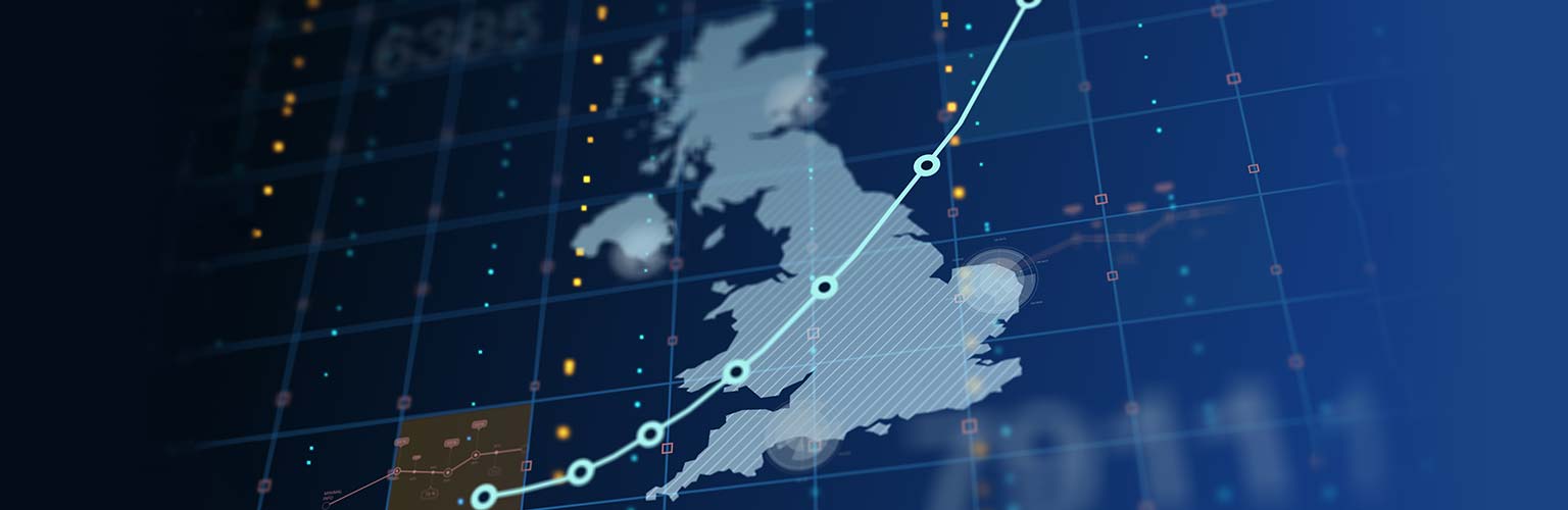 map of the uk with an upward trending graph overlaid