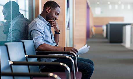 male student preparing for interview