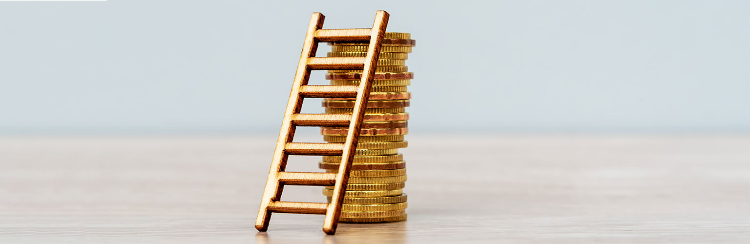stack of coins holding up a ladder