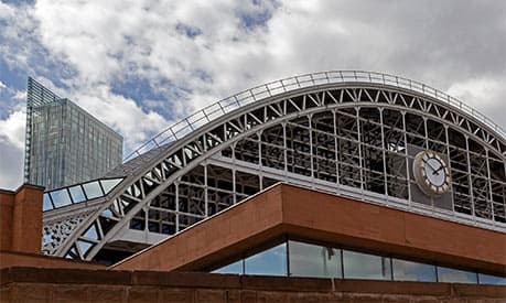 Manchester Central convention centre with the Beetham tower in the background