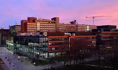 AMBS building at sunset