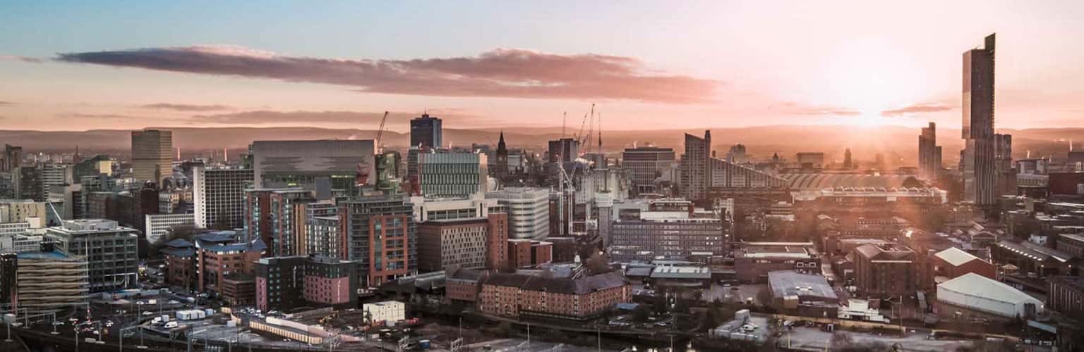 Manchester skyline at sunrise