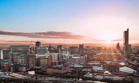 Manchester skyline at sunrise