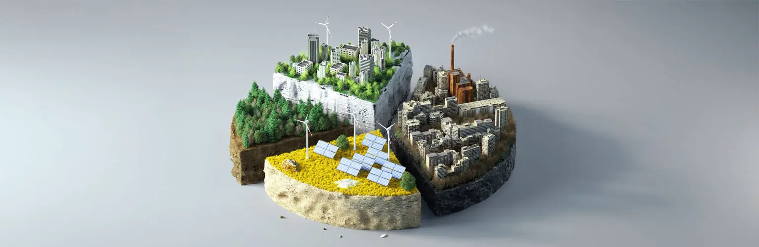 Digital illustration of a circular cross-section divided into segments depicting different environments.