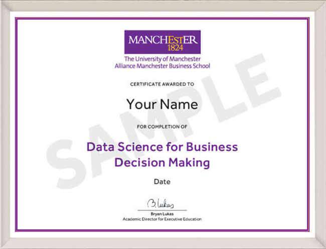 Data Science for Business Decision Making sample certificate
