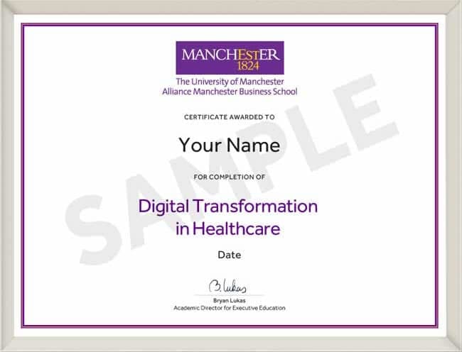 Digital Transformation in Healthcare sample certificate