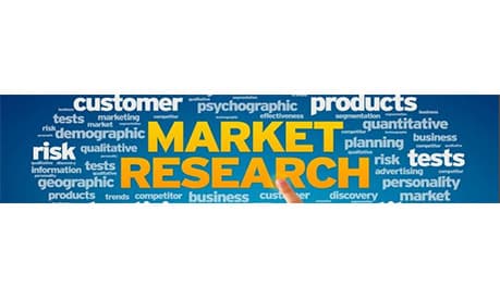 Market Research yellow text on a blue background
