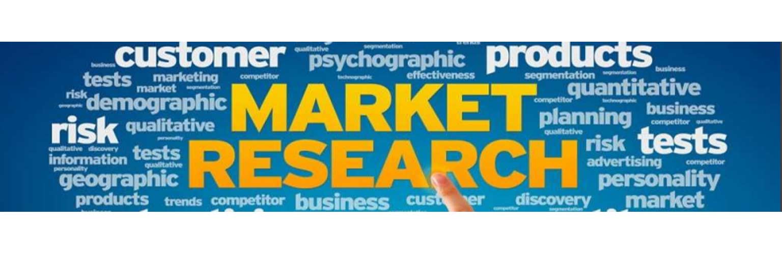 Market Research yellow text on a blue background