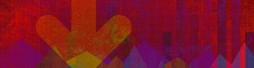 Graphic charts, graphs and arrows showing economic downturn