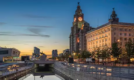 The Liver building in Liverpool during the early evening