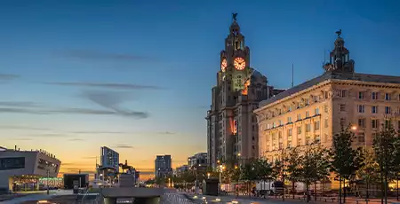 The Liver building in Liverpool during the early evening