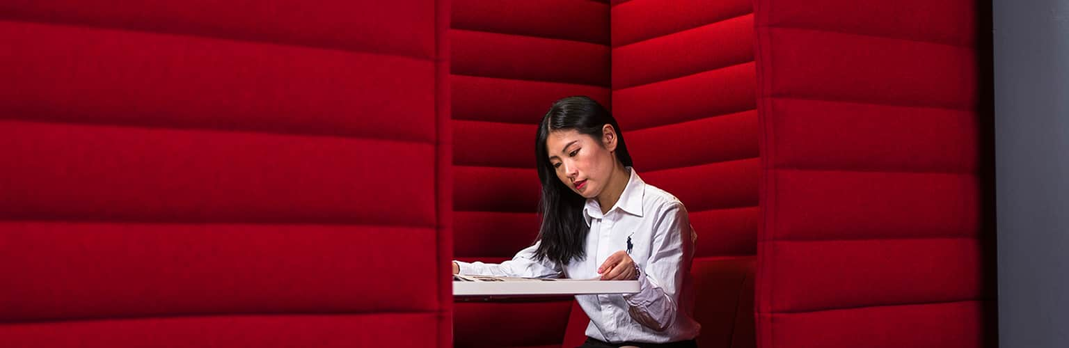 Student sat in study pod