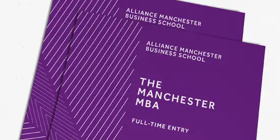 A graphic showing the front cover of the full-time MBA brochure