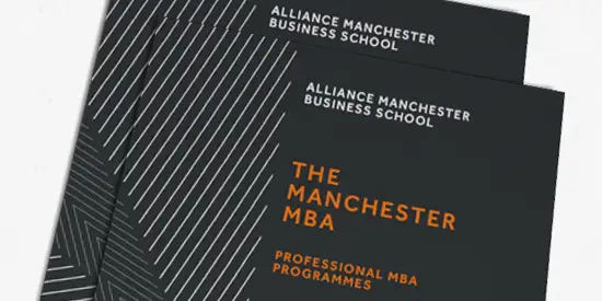 A graphic showing the front cover of the professional MBA brochure