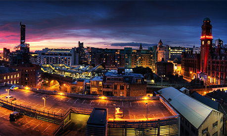 cityscape of manchester at night