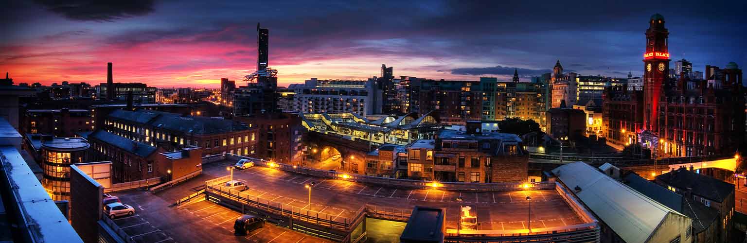 cityscape of manchester at night