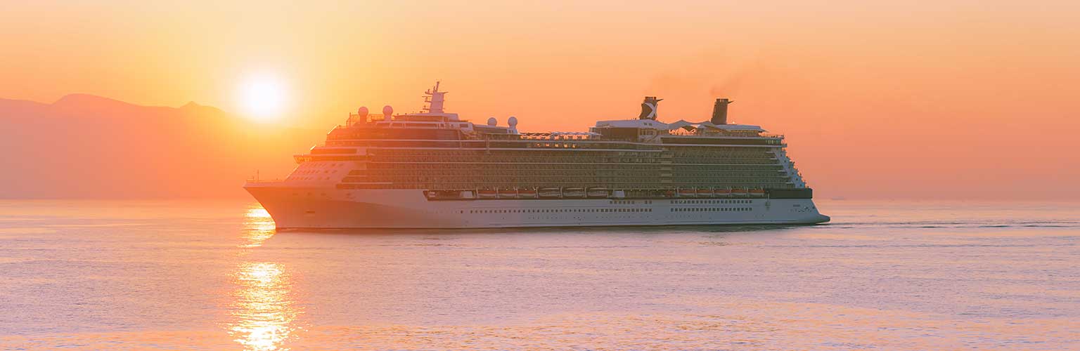 Cruise ship at sunset