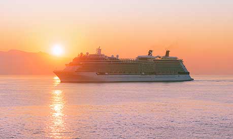 Cruise ship at sunset