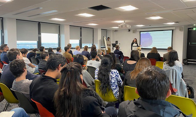 Students attending a talk at the Born and Raised event