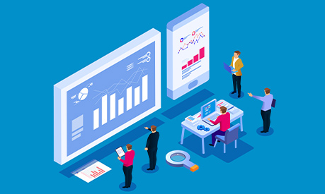 team analysis of business reports infographic