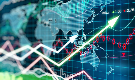 a stock market graph showing the world