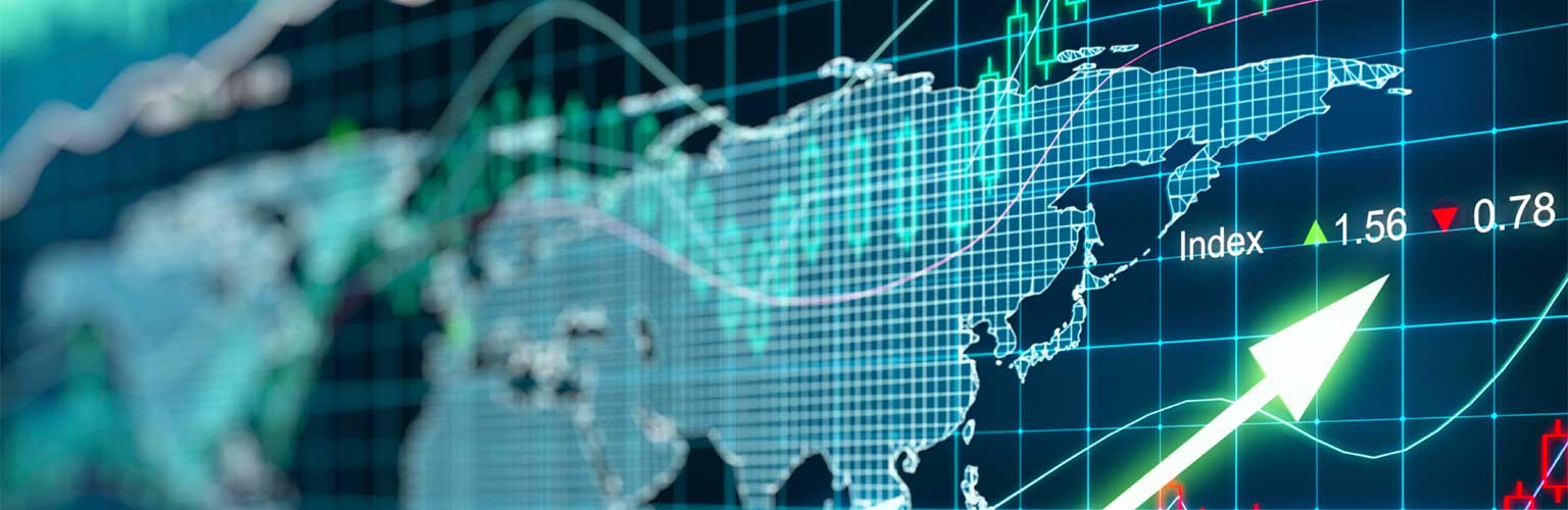 a stock market graph showing the world