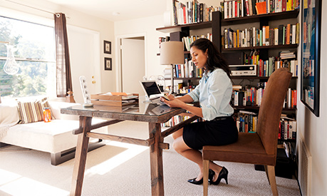 a businesswoman working from home office