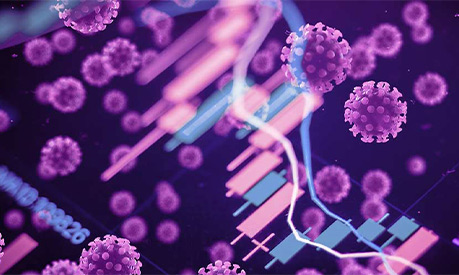 A graph showing economic output and coronavirus