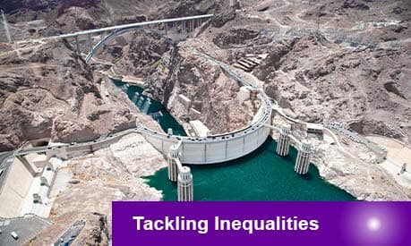 An aerial view of the Hoover Dam in the USA during the day