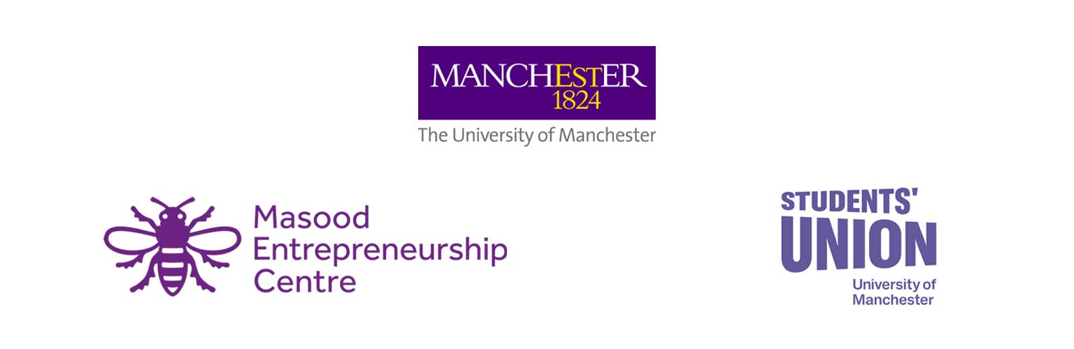 The University of Manchester, Masood Entrepreneurship Centre and Students' Union logos