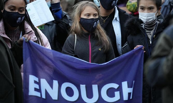 Greta Tintin Eleonora Ernman Thunberg at a climate change rally in Scotland for COP 26