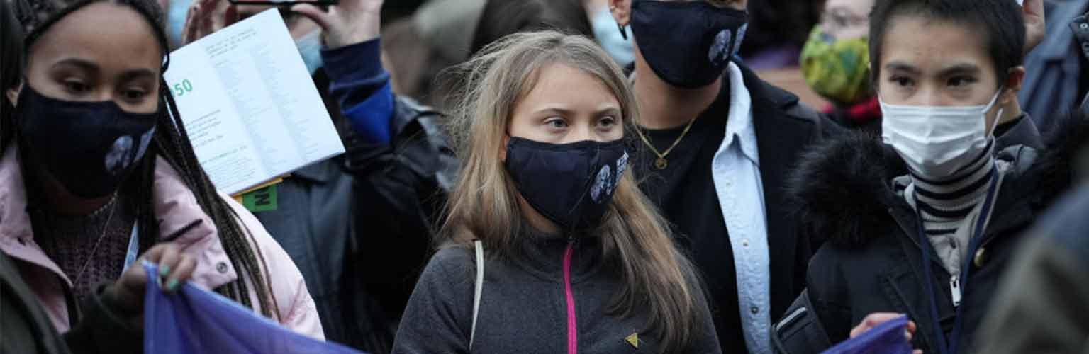 Greta Tintin Eleonora Ernman Thunberg at a climate change rally in Scotland for COP 26