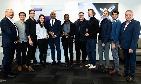 A photo of the winners of the Masood Entrepreneurship Centre’s recent Eli and Britt Harari Graphene Enterprise competitions