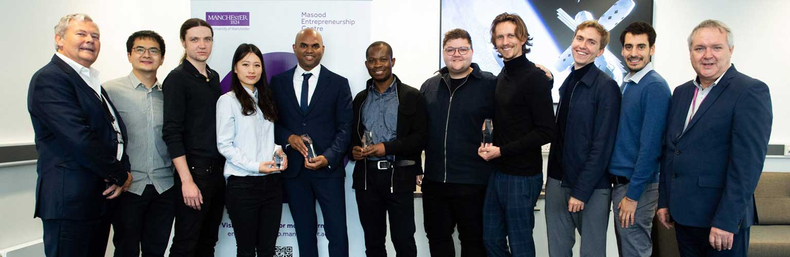 A photo of the winners of the Masood Entrepreneurship Centre’s recent Eli and Britt Harari Graphene Enterprise competitions