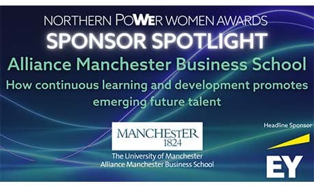 A promotional card for the Northern Power Awards where Alliance Manchester Business School are sponsors