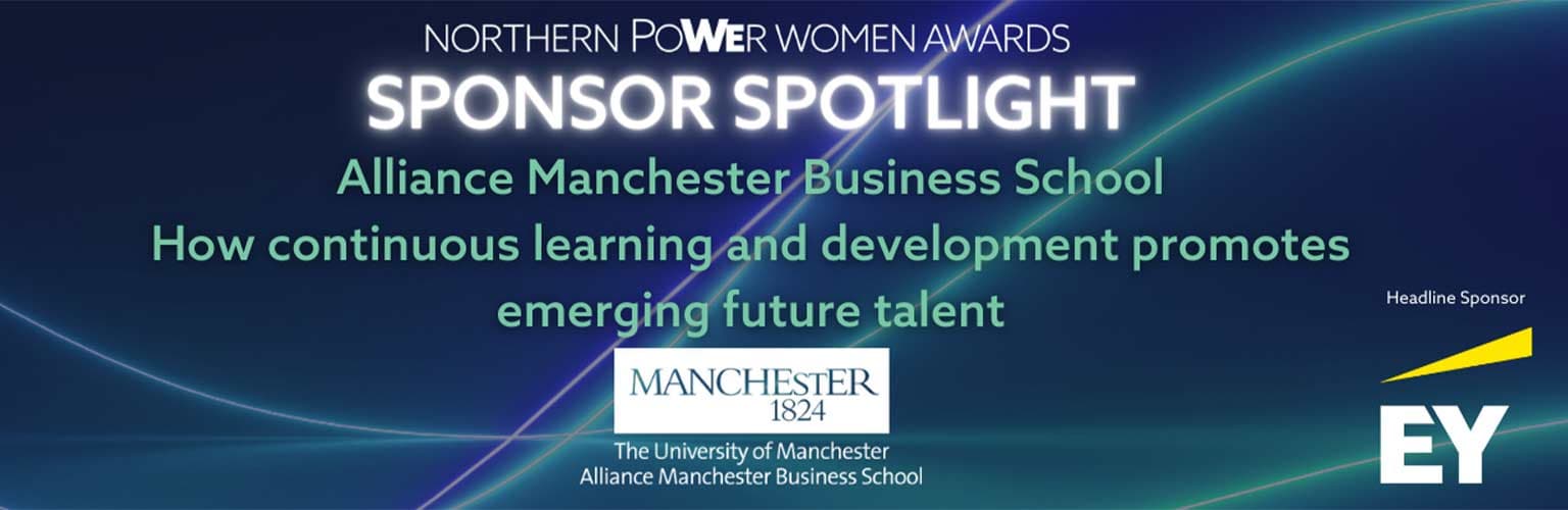 A promotional card for the Northern Power Awards where Alliance Manchester Business School are sponsors