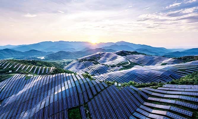 Solar panels on a mountain