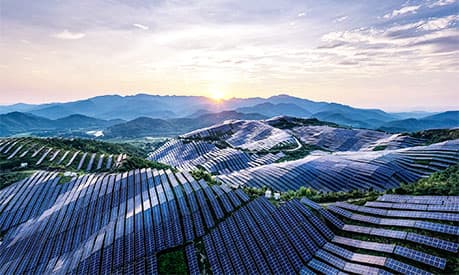 Solar panels on a mountain