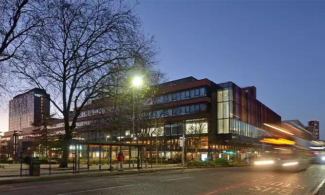 Alliance Manchester Business School during the night