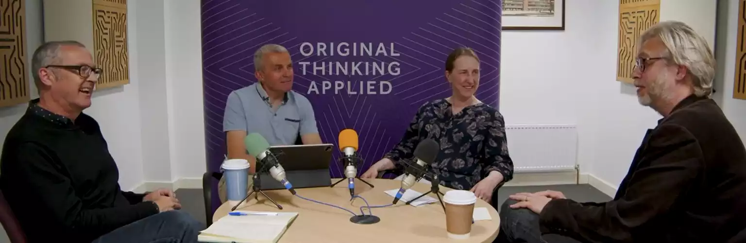 A screenshot from the recording of the Original Thinking Podcast titled Lessons from Covid 19