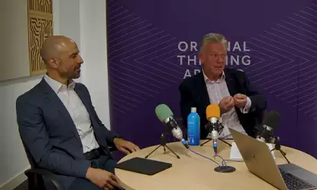 Panos and Simon in the Original Thinking Podcast studio at Alliance Manchester Business School