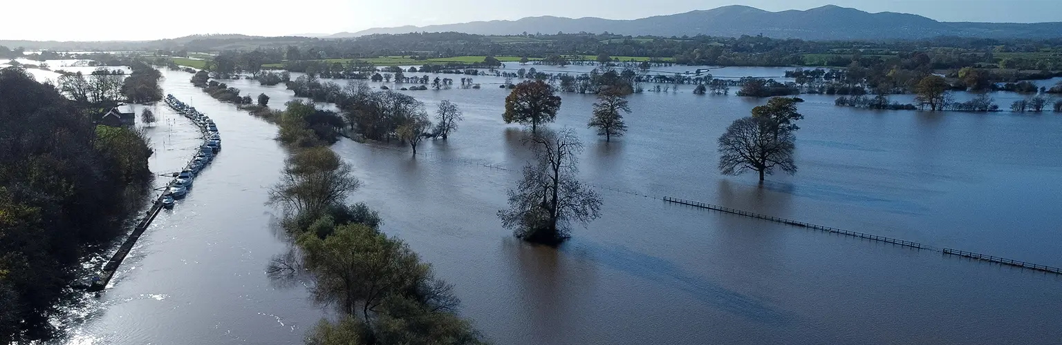 Aerial view of a floods and river in the countryside