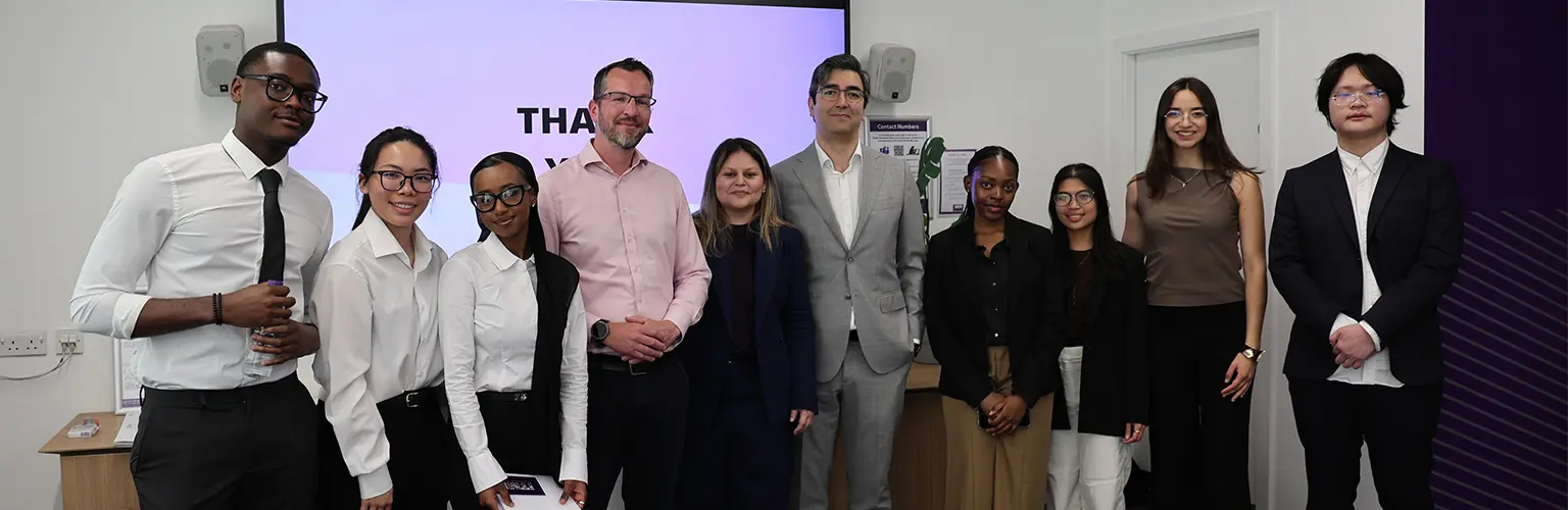 ITMB students with representatives from the University of Manchester and Fujitsu.